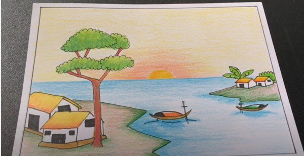 Hướng dẫn cách vẽ tranh phong cảnh làng quê đơn giản, ấn tượng - Thanh lý  bàn ghế văn phòng Đại Kim,Hoàng Mai, Hà Nội với giá hủy diệt