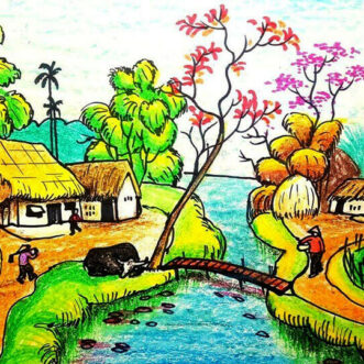 Hướng dẫn cách vẽ tranh phong cảnh làng quê đơn giản, ấn tượng